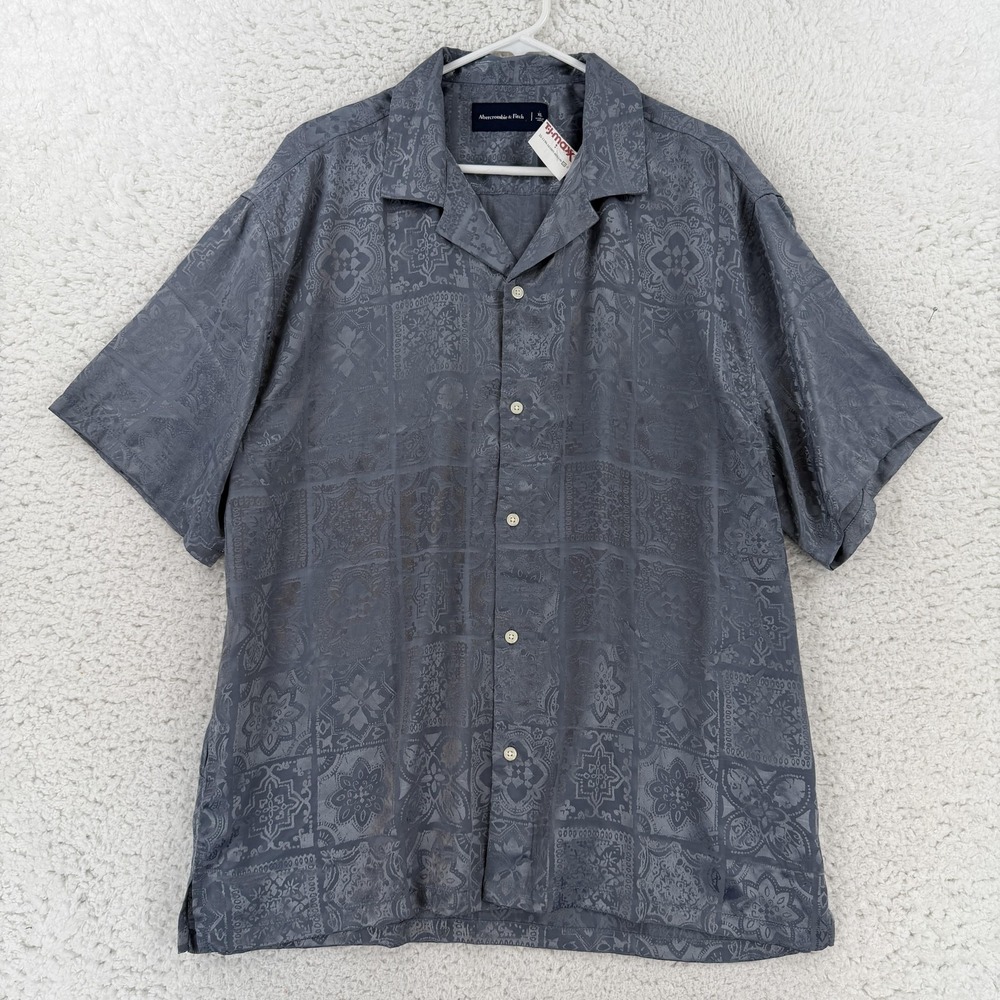 Abercrombie & Fitch Shirt Mens XL Gray Paisley Short Sleeve Button Up Jacquard
